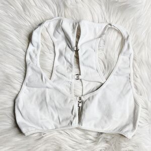 Youmita Caged Cut Out Racerback Ribbed Sports Bra White